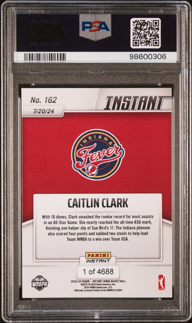 Graded 2024 Panini Instant WNBA Caitlin Clark #162 Rookie RC Basketball Card PSA 9 Mint