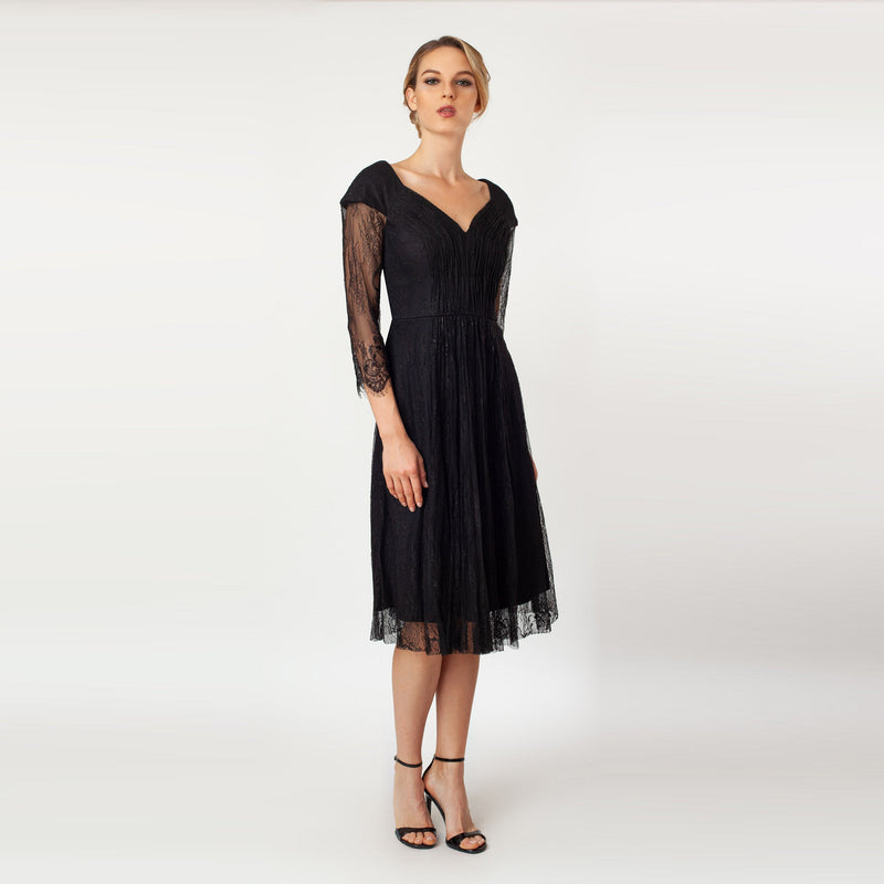 Pleated Center Fit & Flare Dress