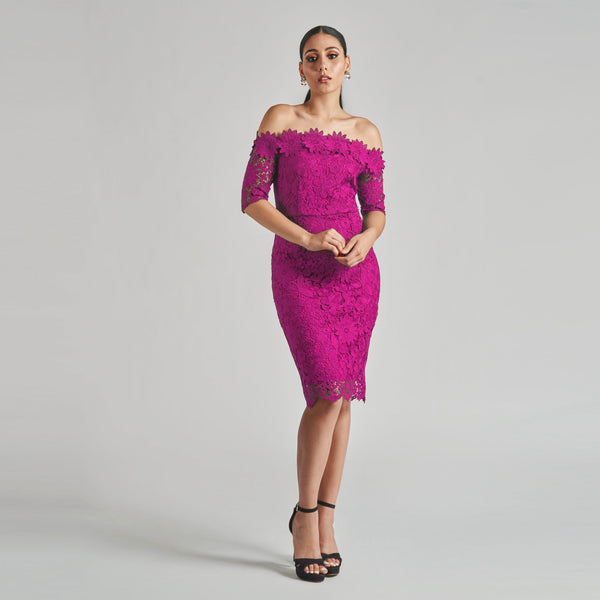 Off The Shoulder Flower Applique Sheath