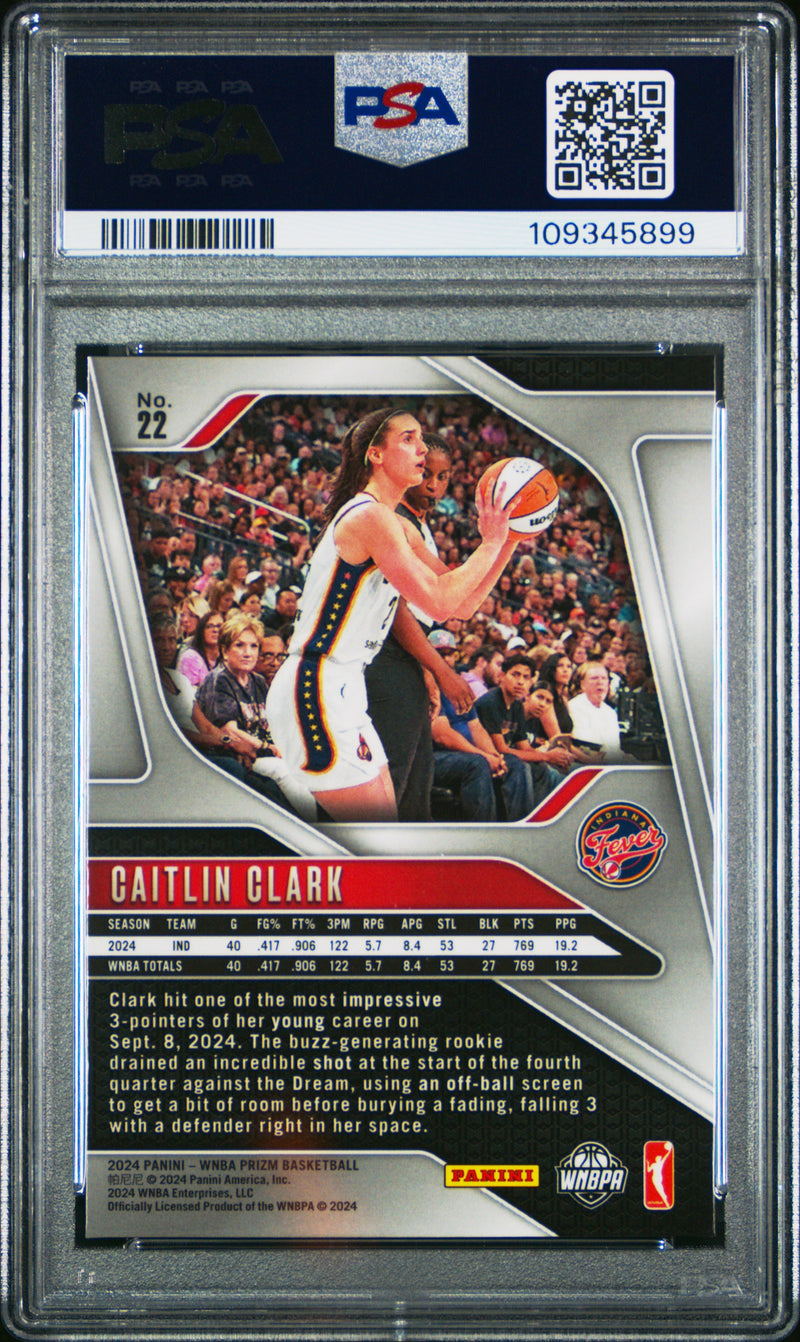 Graded 2024 Panini Prizm Caitlin Clark #22 Rookie RC Basketball Card PSA 9 Mint