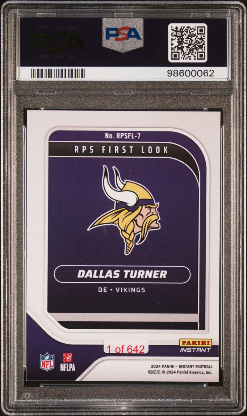 Graded 2024 Panini Instant NFL Dallas Turner #RPSFL7 RPS First Look Rookie RC Football Card PSA 9 Mint