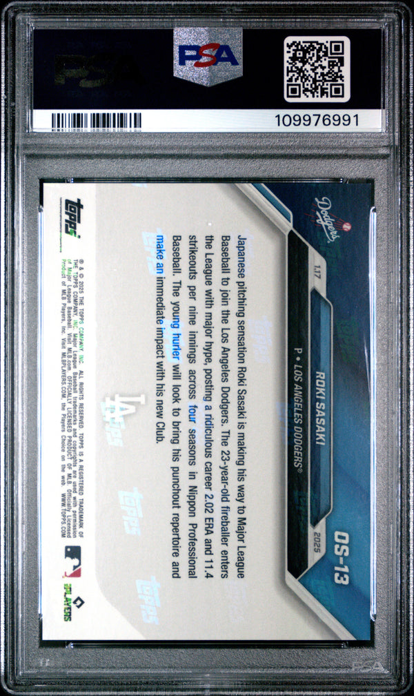 Graded 2024 Topps Now Roki Sasaki #OS13 Offseason Rookie RC Baseball Card PSA 10 Gem Mint