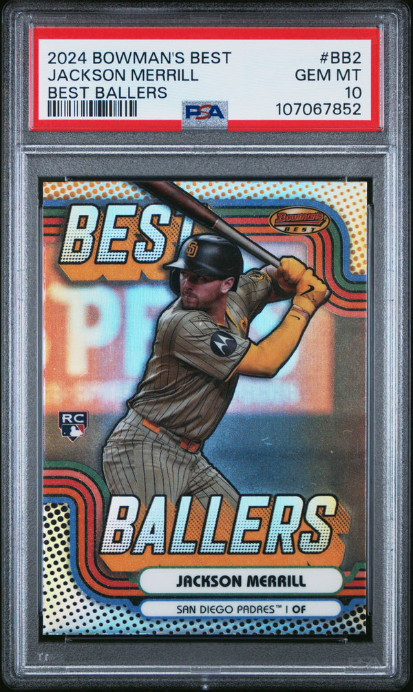 Graded 2024 Topps Bowmans Best Jackson Merrill #BB2 Best Ballers Rookie RC Baseball Card PSA 10 Gem Mint