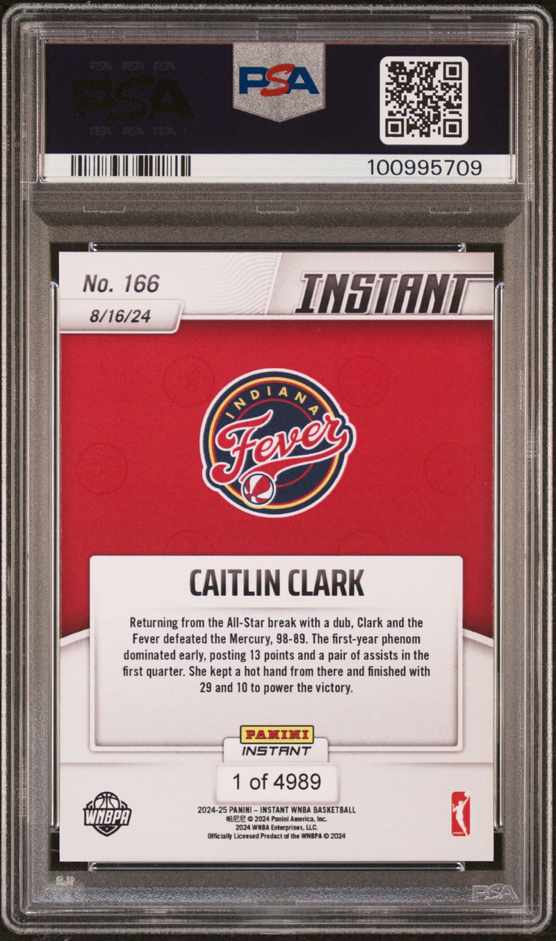 Graded 2024 Panini Instant WNBA Caitlin Clark #166 Rookie RC Basketball Card PSA 10 Gem Mint