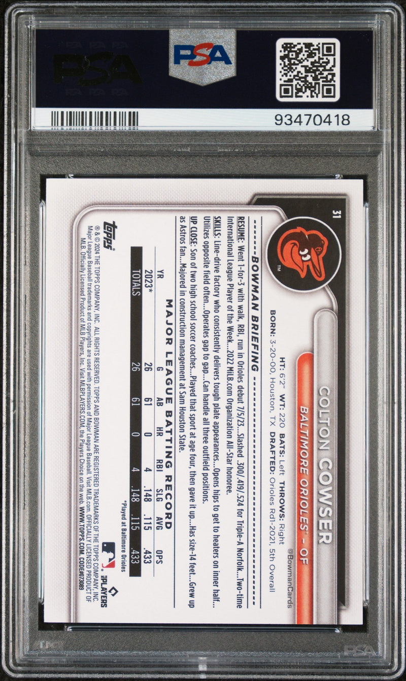 Graded 2024 Topps Bowman Colton Cowser #31 Rookie RC Baseball Card PSA 9 Mint
