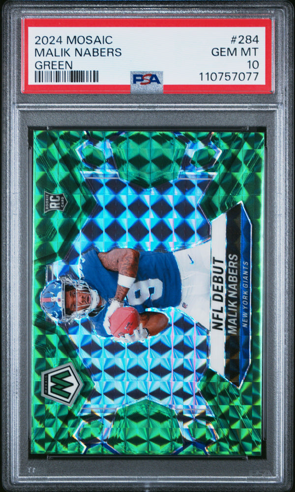 Graded 2024 Panini Mosaic Malik Nabers #284 Green Rookie RC Football Card PSA 10 Gem Mint