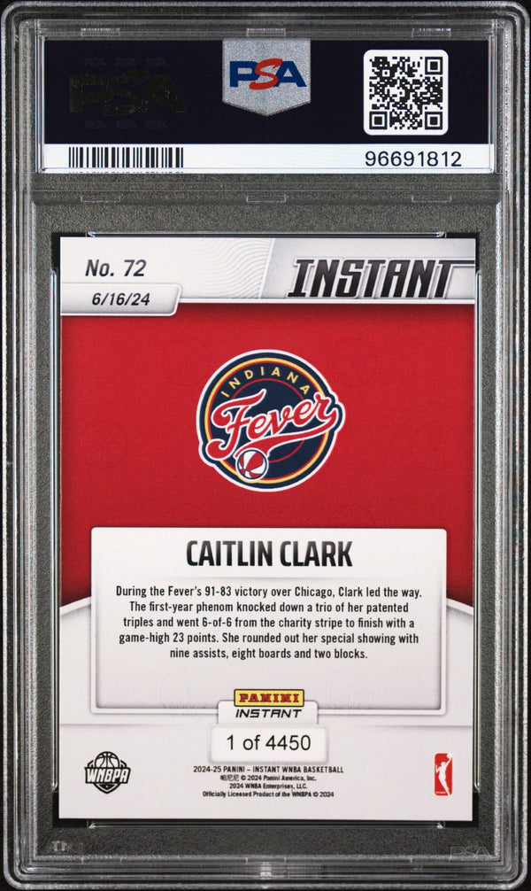 Graded 2024 Panini Instant WNBA Caitlin Clark #72 Rookie RC Basketball Card PSA 7 Near Mint