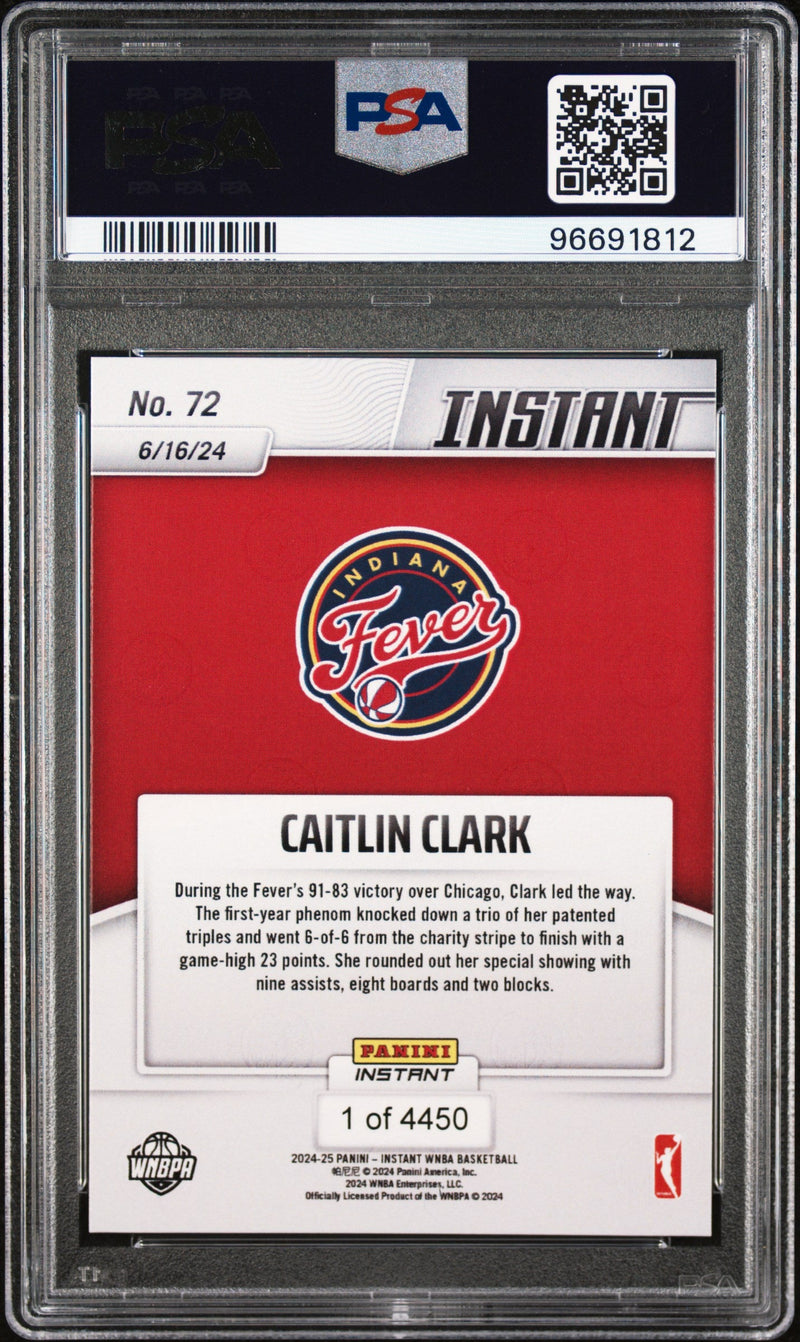 Graded 2024 Panini Instant WNBA Caitlin Clark #72 Rookie RC Basketball Card PSA 7 Near Mint