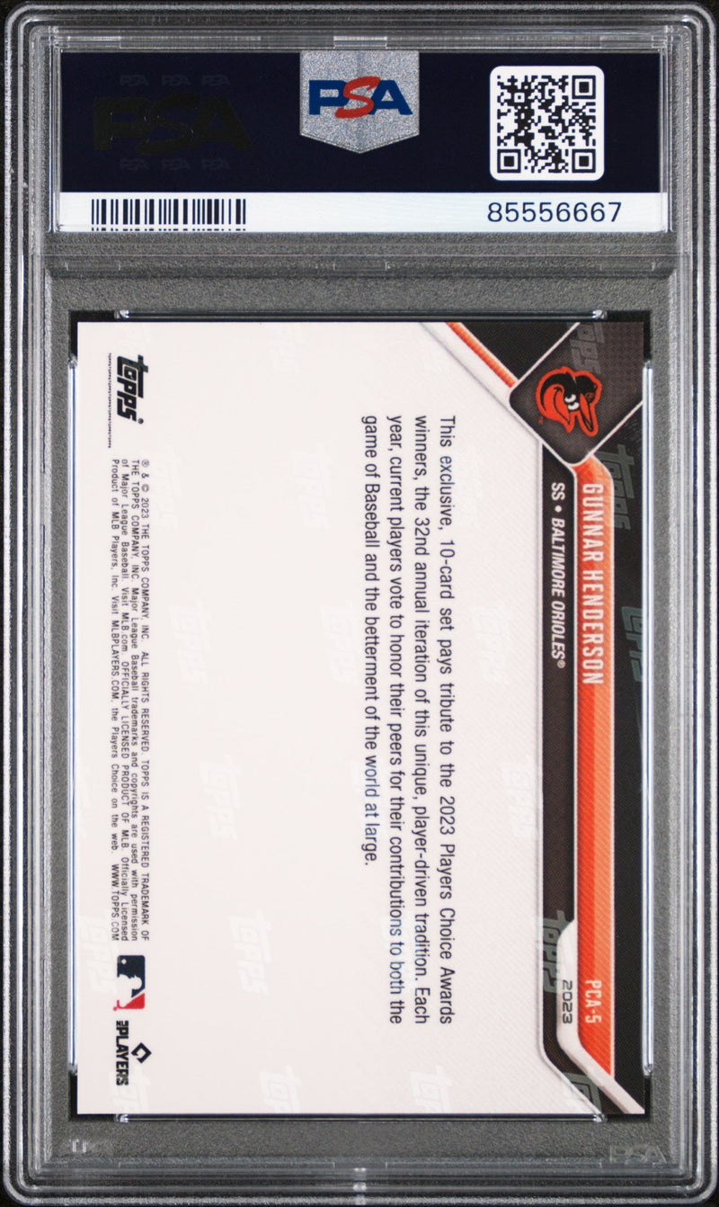 Graded 2023 Topps Now Gunnar Henderson #PCA5 Players Choice Awards Rookie RC Baseball Card PSA 10 Gem Mint