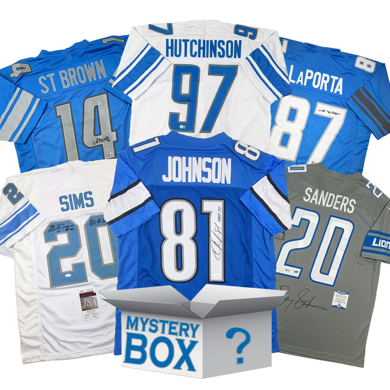 Autographed/Signed Detroit Football Jersey Mystery Box with PSA JSA or Beckett COA