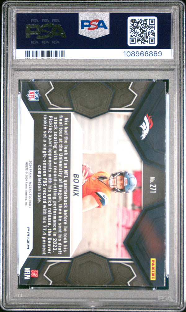 Graded 2024 Panini Mosaic Bo Nix #271 Reactive Blue Rookie RC Football Card PSA 10 Gem Mint