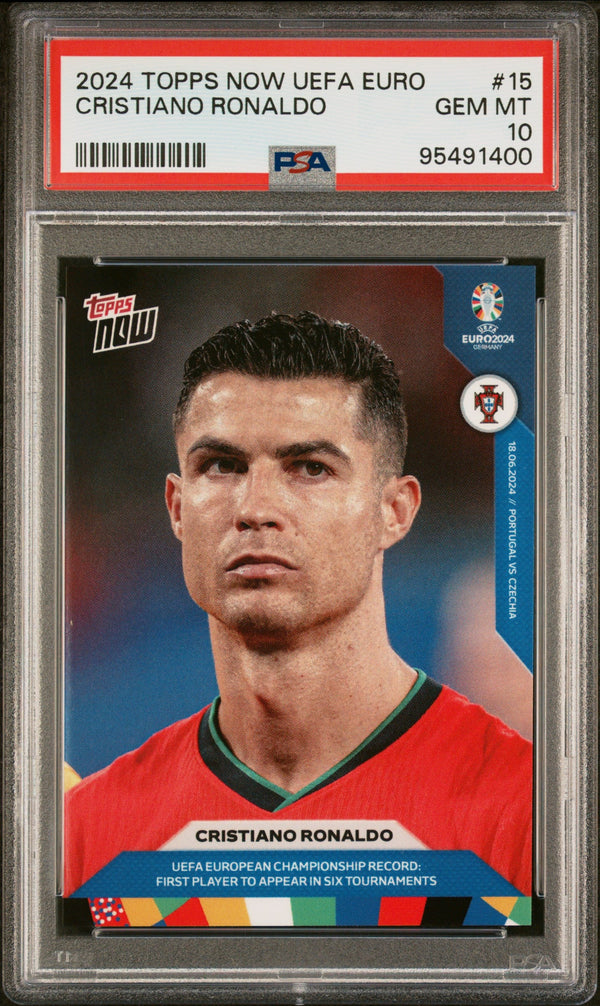Graded 2024 Topps Now UEFA Euro Cristiano Ronaldo #15 Soccer Card PSA 10 Gem Mint