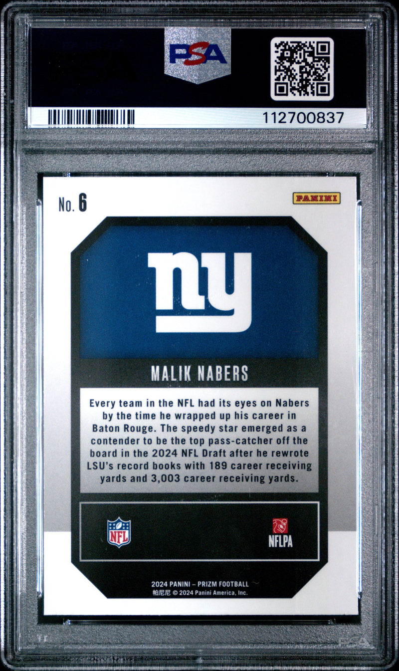 Graded 2024 Panini Prizm Malik Nabers #6 Emergent Rookie RC Football Card PSA 10 Gem Mint