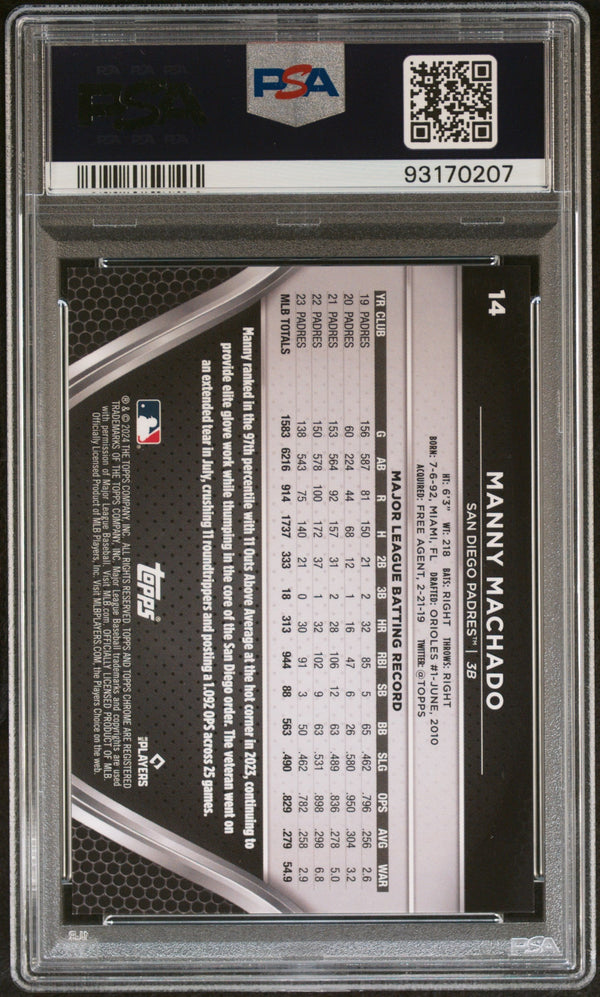 Graded 2024 Topps Chrome Black Manny Machado #14 Green Wave #/99 Baseball Card PSA 10 Gem Mint