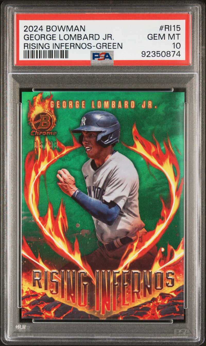 Graded 2024 Topps Bowman George Lombard Jr #RI15 Rising Infernos Green /99 Rookie RC Baseball Card PSA 10 Gem Mint