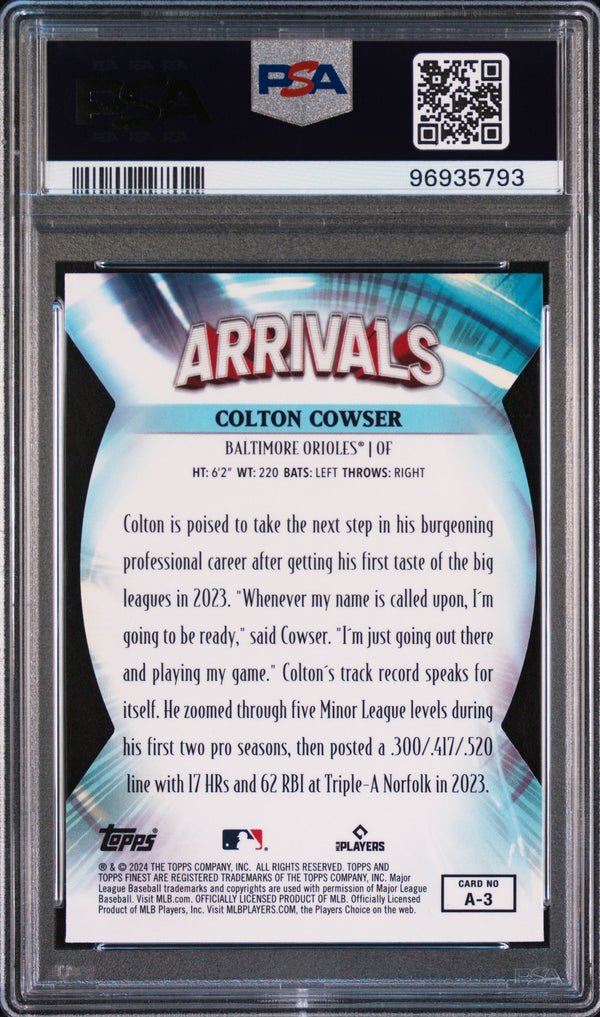Graded 2024 Topps Finest Colton Cowser #A3 Arrivals Rookie RC Baseball Card PSA 10 Gem Mint