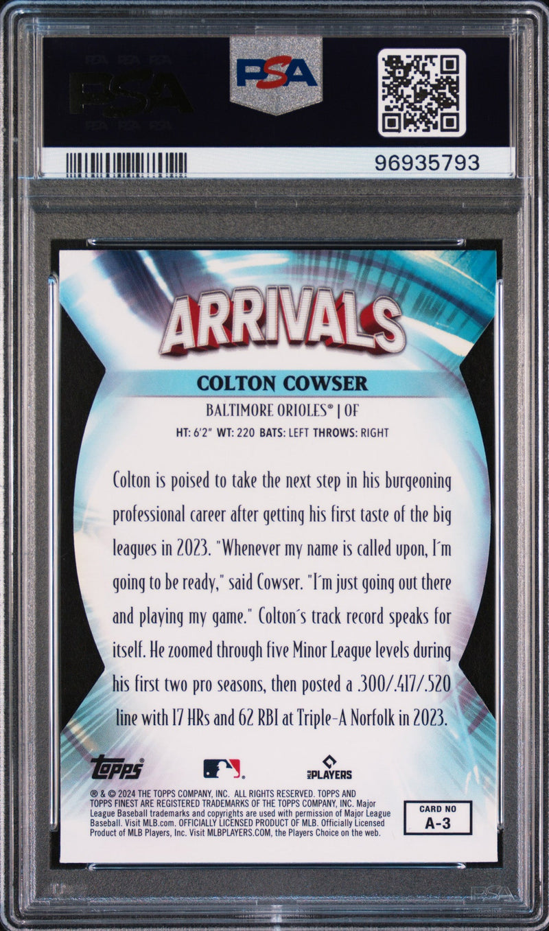 Graded 2024 Topps Finest Colton Cowser #A3 Arrivals Rookie RC Baseball Card PSA 10 Gem Mint