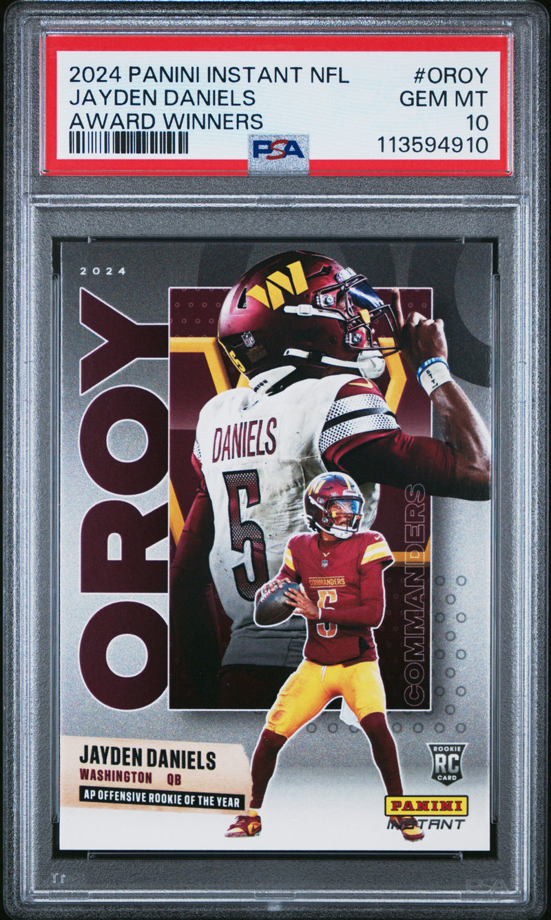 Graded 2024 Panini Instant NFL Jayden Daniels #OROY Award Winners Rookie RC Football Card PSA 10 Gem Mint