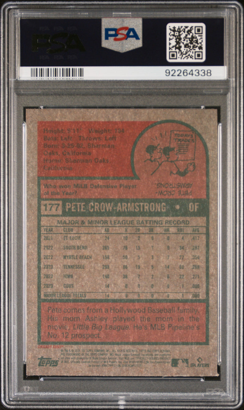 Graded 2024 Topps Heritage Pete Crow Armstrong #177 Chrome Blue Sparkle Rookie RC Baseball Card PSA 10 Gem Mint