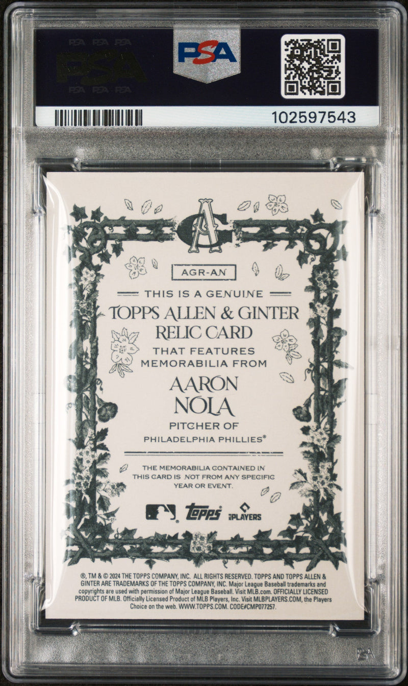 Graded 2024 Topps Allen & Ginter Aaron Nola #AGRAN Relic B Baseball Card PSA 10 Gem Mint