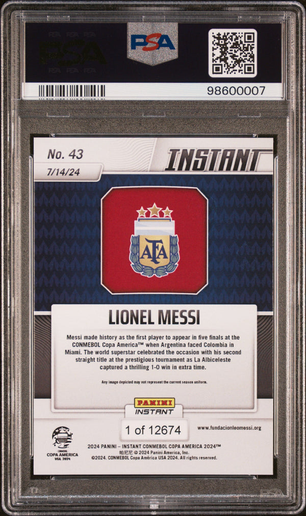 Graded 2024 Panini Instant Lionel Messi #43 Copa America Soccer Card PSA 9 Mint