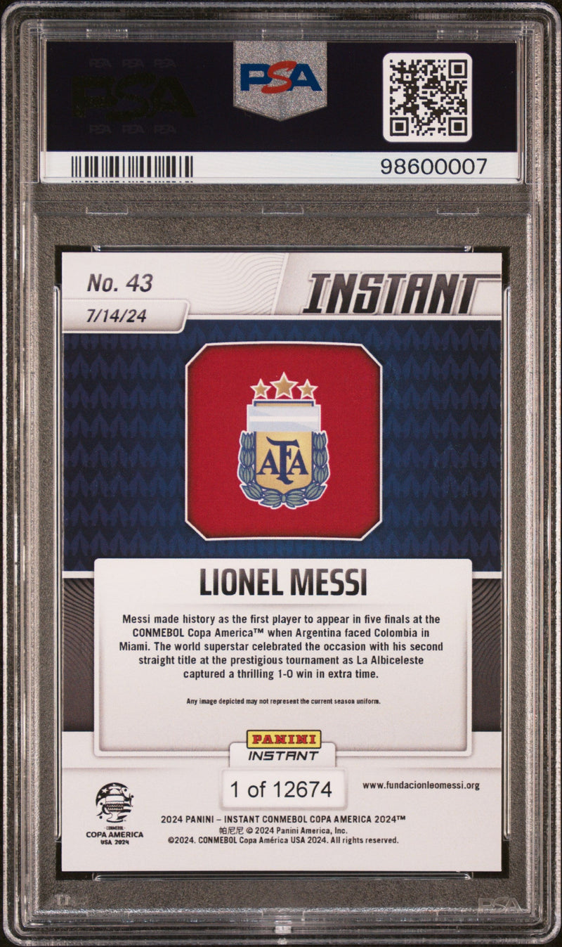 Graded 2024 Panini Instant Lionel Messi #43 Copa America Soccer Card PSA 9 Mint