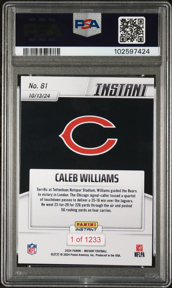 Graded 2024 Panini Instant NFL Caleb Williams #81 Rookie RC Football Card PSA 8 Near Mint