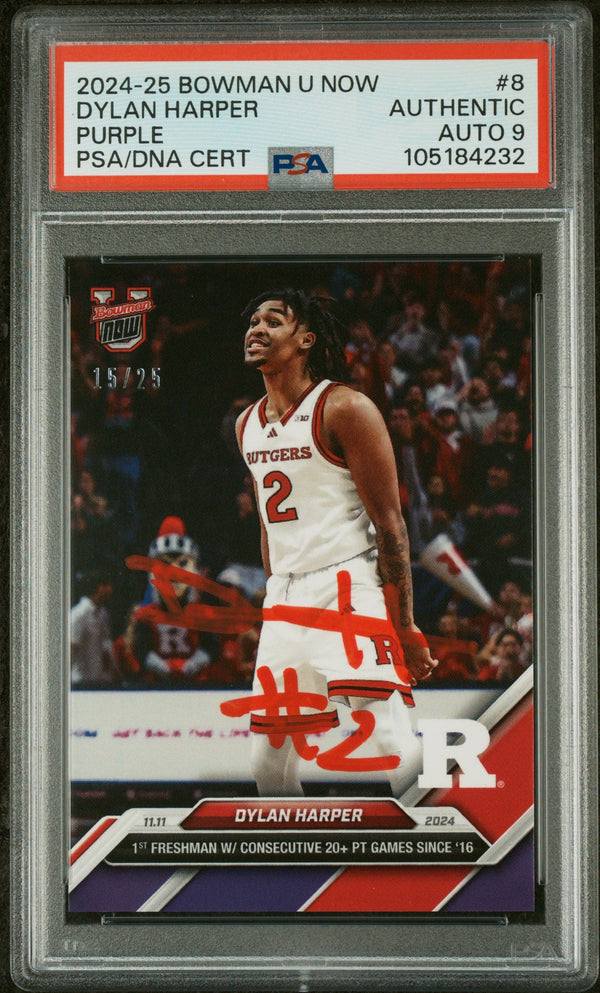 Graded 2024 Topps Bowman U Now Dylan Harper #Purple /25 Rookie RC Basketball Card PSA 9 Auto Grade Mint