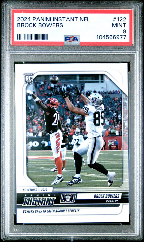 Graded 2024 Panini Instant NFL Brock Bowers #122 Rookie RC Football Card PSA 9 Mint