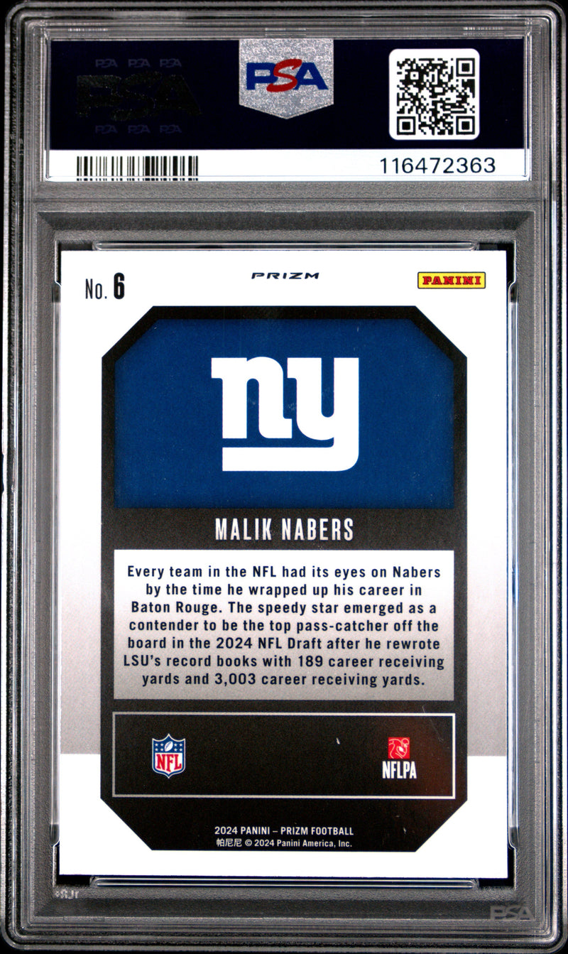 Graded 2024 Panini Prizm Malik Nabers #6 Emergent Green Ice Rookie RC Football Card PSA 10 Gem Mint