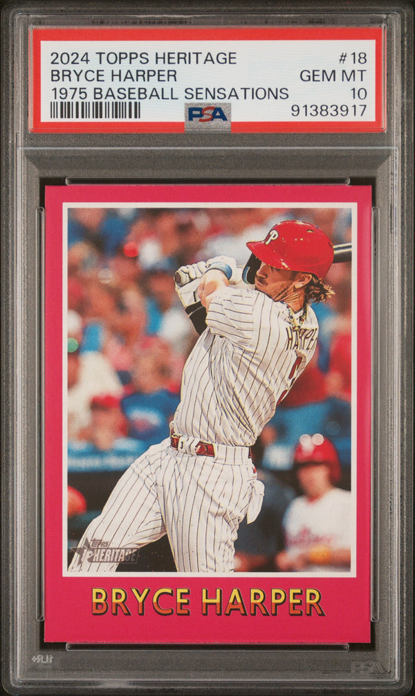 Graded 2024 Topps Heritage Bryce Harper #18 1975 Baseball Sensations Baseball Card PSA 10 Gem Mint