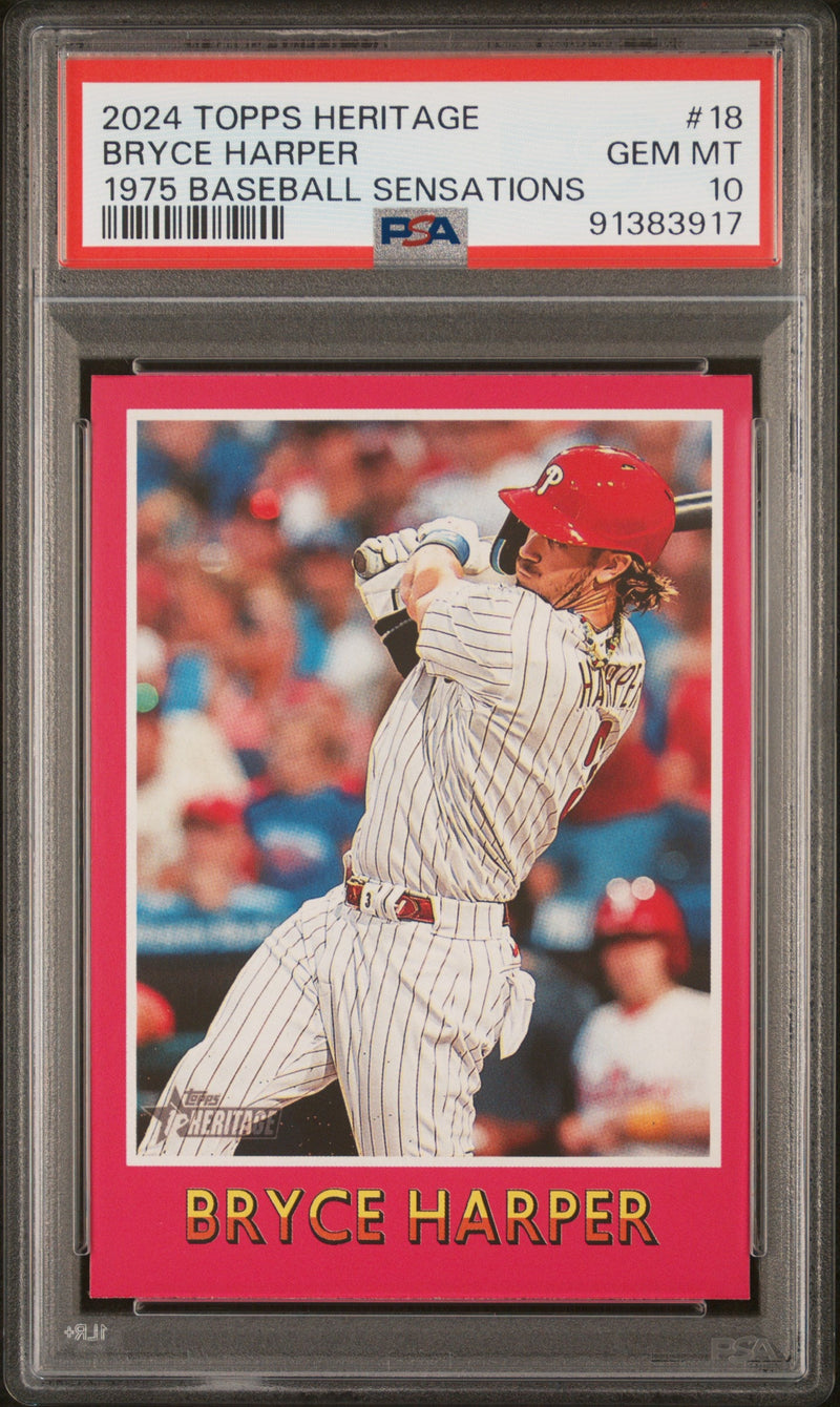 Graded 2024 Topps Heritage Bryce Harper #18 1975 Baseball Sensations Baseball Card PSA 10 Gem Mint