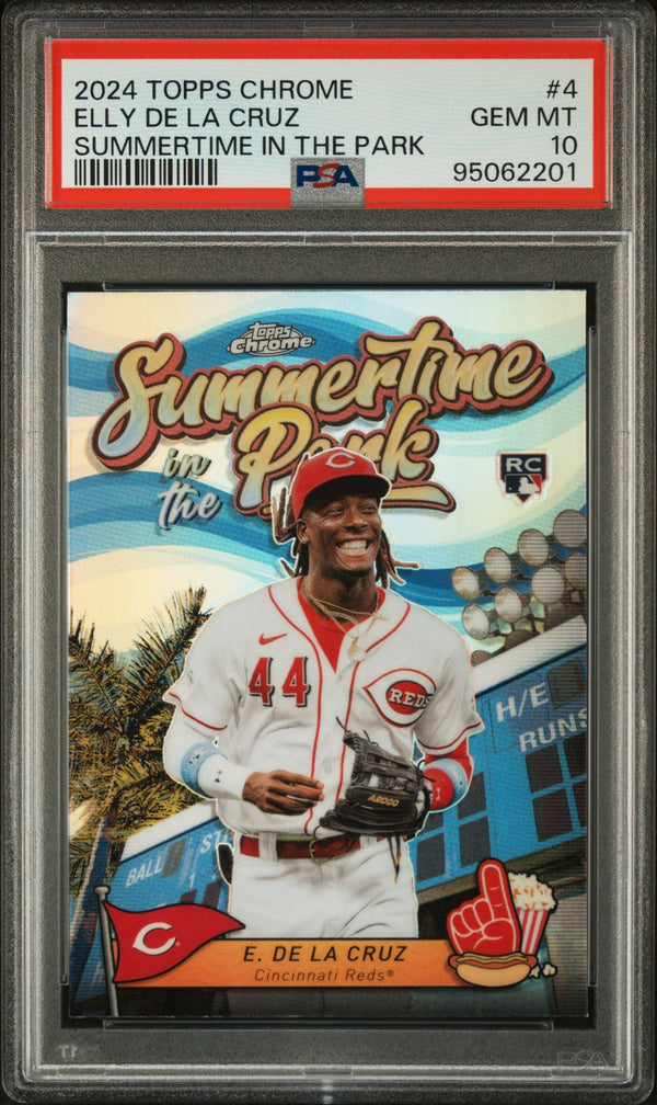 Graded 2024 Topps Chrome Elly De La Cruz #4 Summertime in the Park Rookie RC Baseball Card PSA 10 Gem Mint
