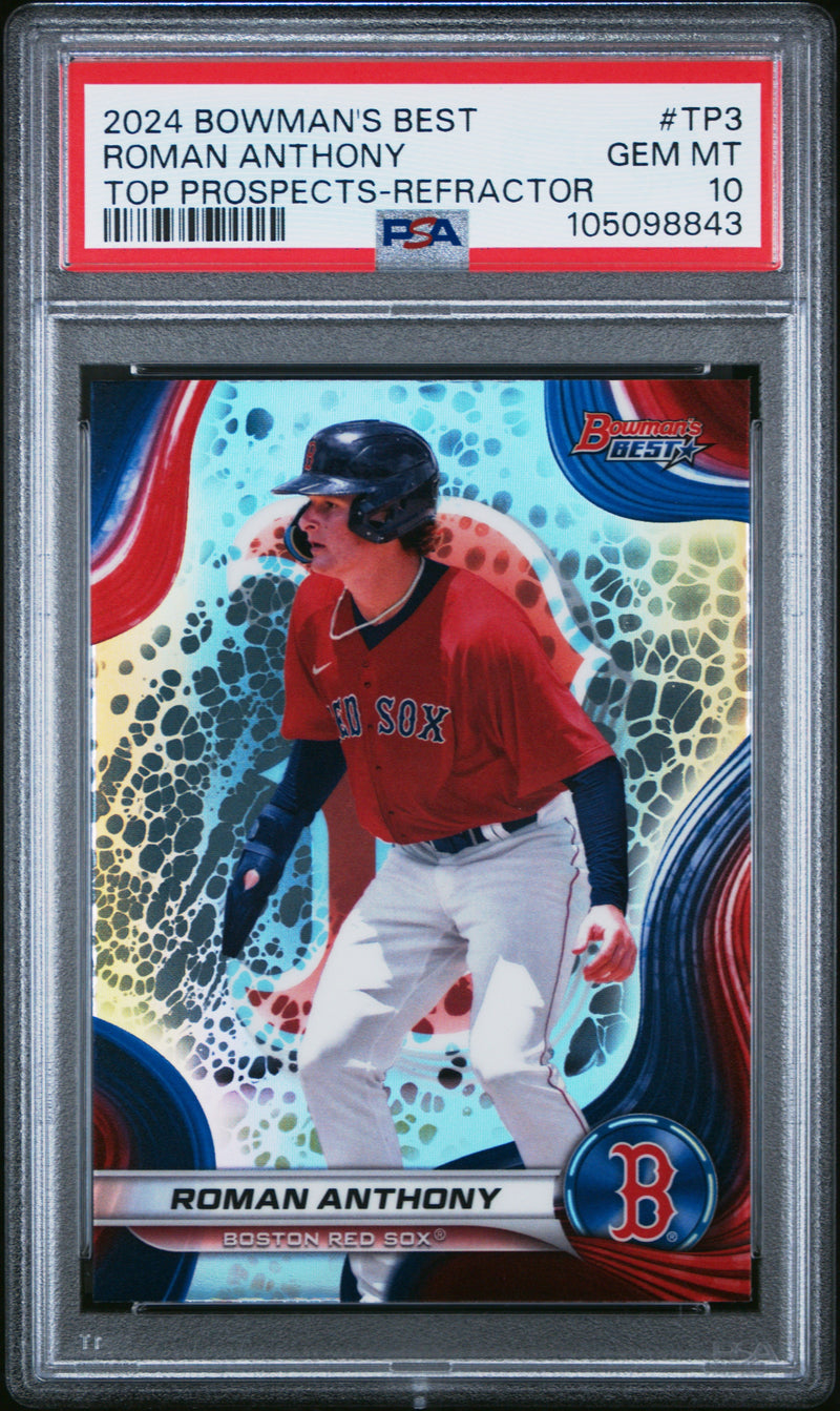 Graded 2024 Topps Bowmans Best Roman Anthony #TP3 Top Prospects Refractor Rookie RC Baseball Card PSA 10 Gem Mint