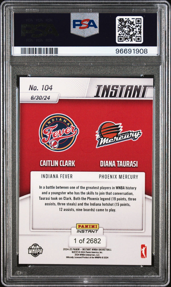 Graded 2024 Panini Instant WNBA Caitlin Clark/Diana Taurasi #104 Basketball Card PSA 9