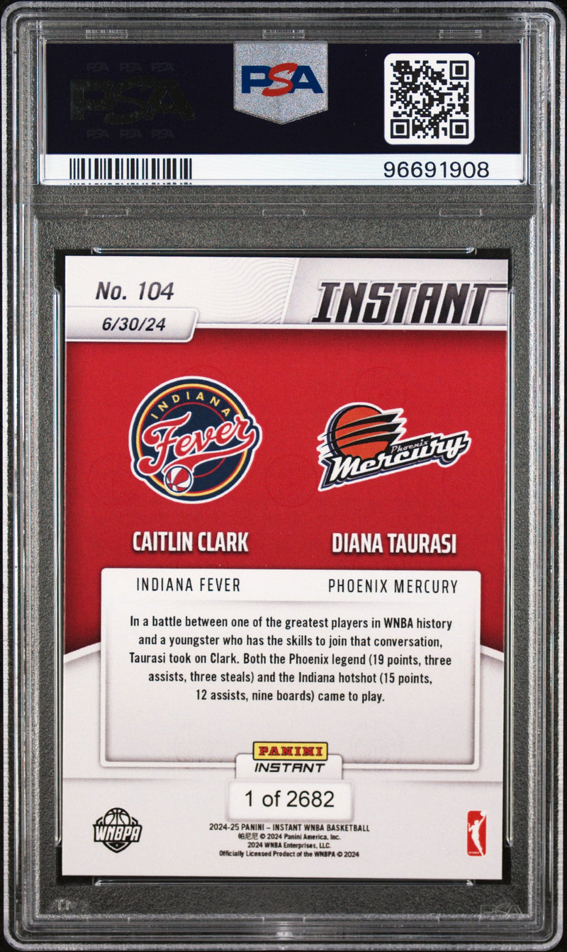 Graded 2024 Panini Instant WNBA Caitlin Clark/Diana Taurasi #104 Basketball Card PSA 9