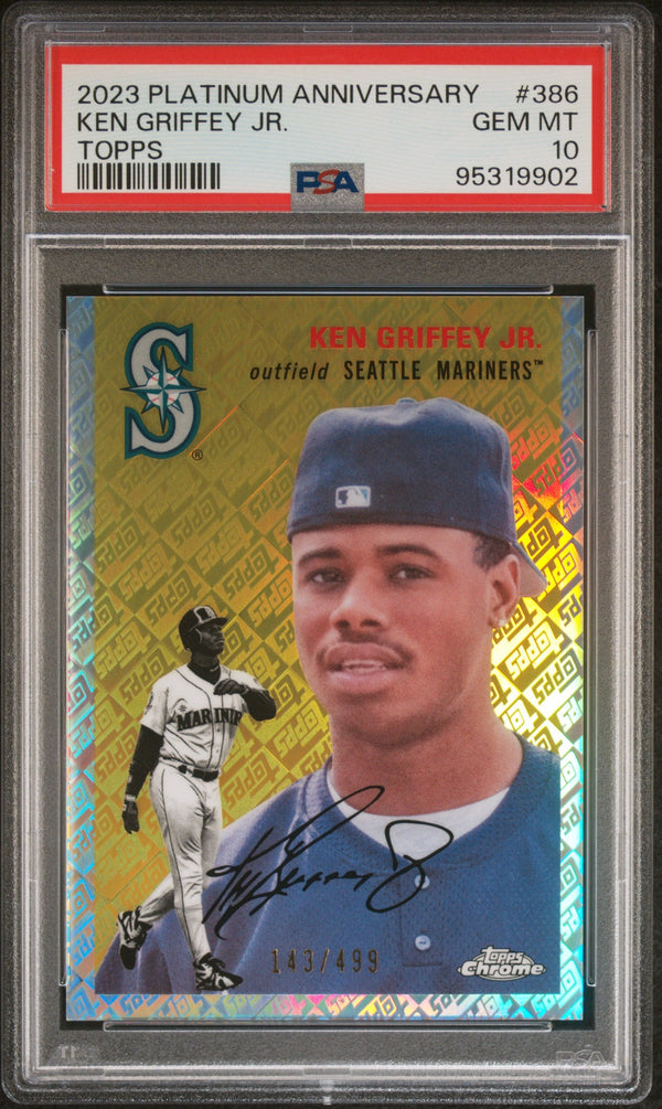Graded 2023 Topps Platinum Anniversary Ken Griffey Jr. #386 Topps #/499 Baseball Card PSA 10 Gem Mint
