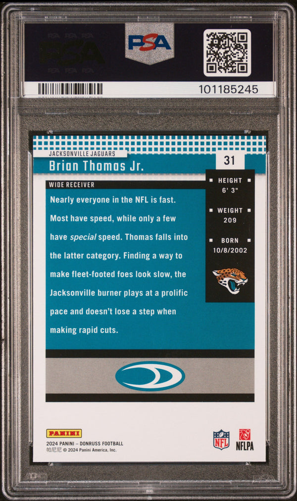 Graded 2024 Panini Donruss Brian Thomas Jr #31 Retro 2004 Rookie RC Football Card PSA 10 Gem Mint