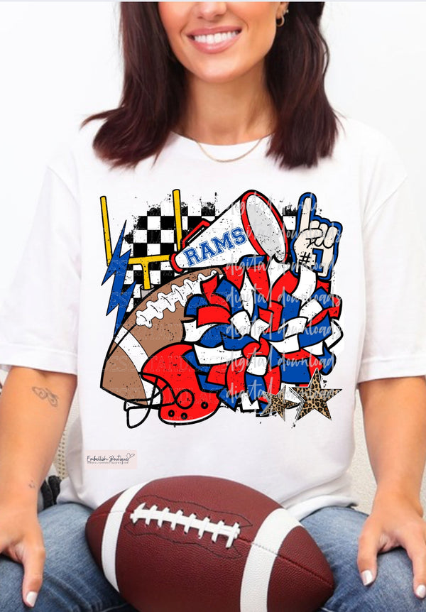 Rams - Red & Blue Football tee, sweatshirt or hoodie