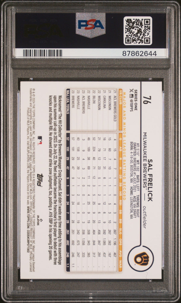 Graded 2024 Topps Sal Frelick #76 Rookie RC Baseball Card PSA 10 Gem Mint