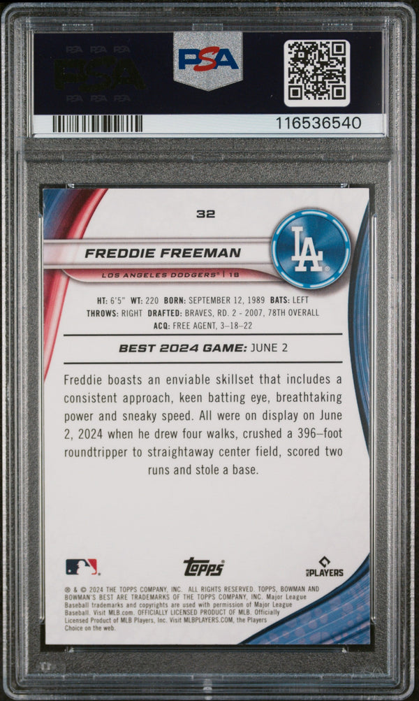 Graded 2024 Topps Bowmans Best Freddie Freeman #32 Baseball Card PSA 10 Gem Mint