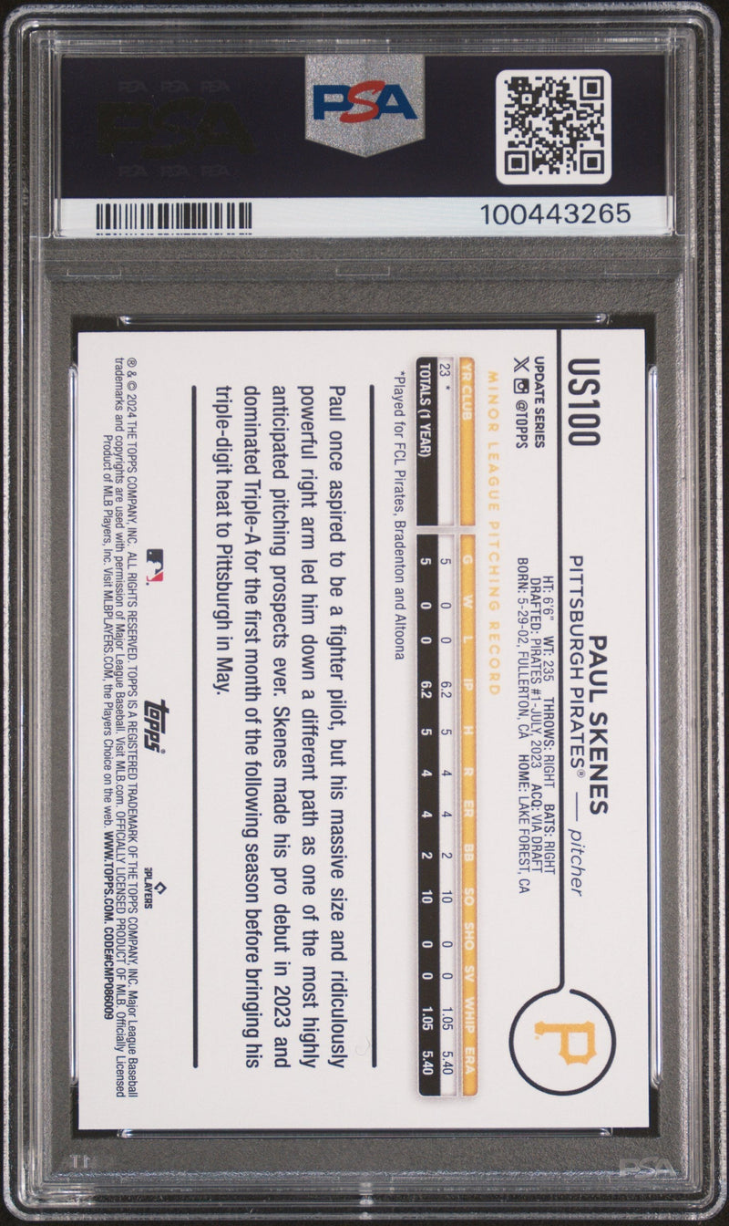 Graded 2024 Topps Update Paul Skenes #US100 Rookie RC Baseball Card PSA 10 Gem Mint