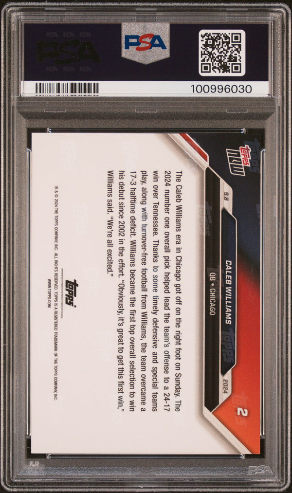 Graded 2024 Topps Now Caleb Williams #2 Blue /49 Rookie RC Football Card PSA 10 Gem Mint
