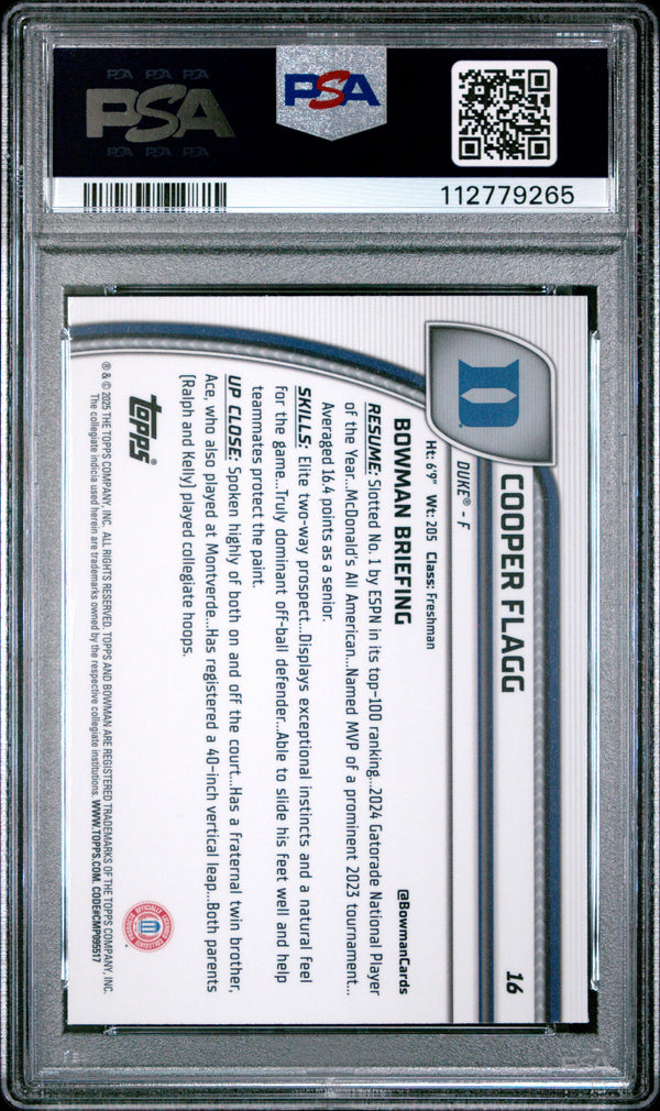 Graded 2024 Topps Bowman Chrome U Cooper Flagg #16 Purple Lava Rookie RC Basketball Card PSA 10 Gem Mint