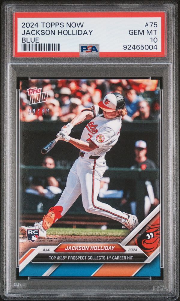 Graded 2024 Topps Now Jackson Holliday #75 Blue #/49 Rookie RC Baseball Card PSA 10 Gem Mint