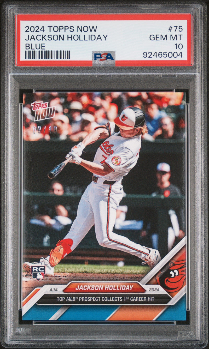 Graded 2024 Topps Now Jackson Holliday #75 Blue #/49 Rookie RC Baseball Card PSA 10 Gem Mint