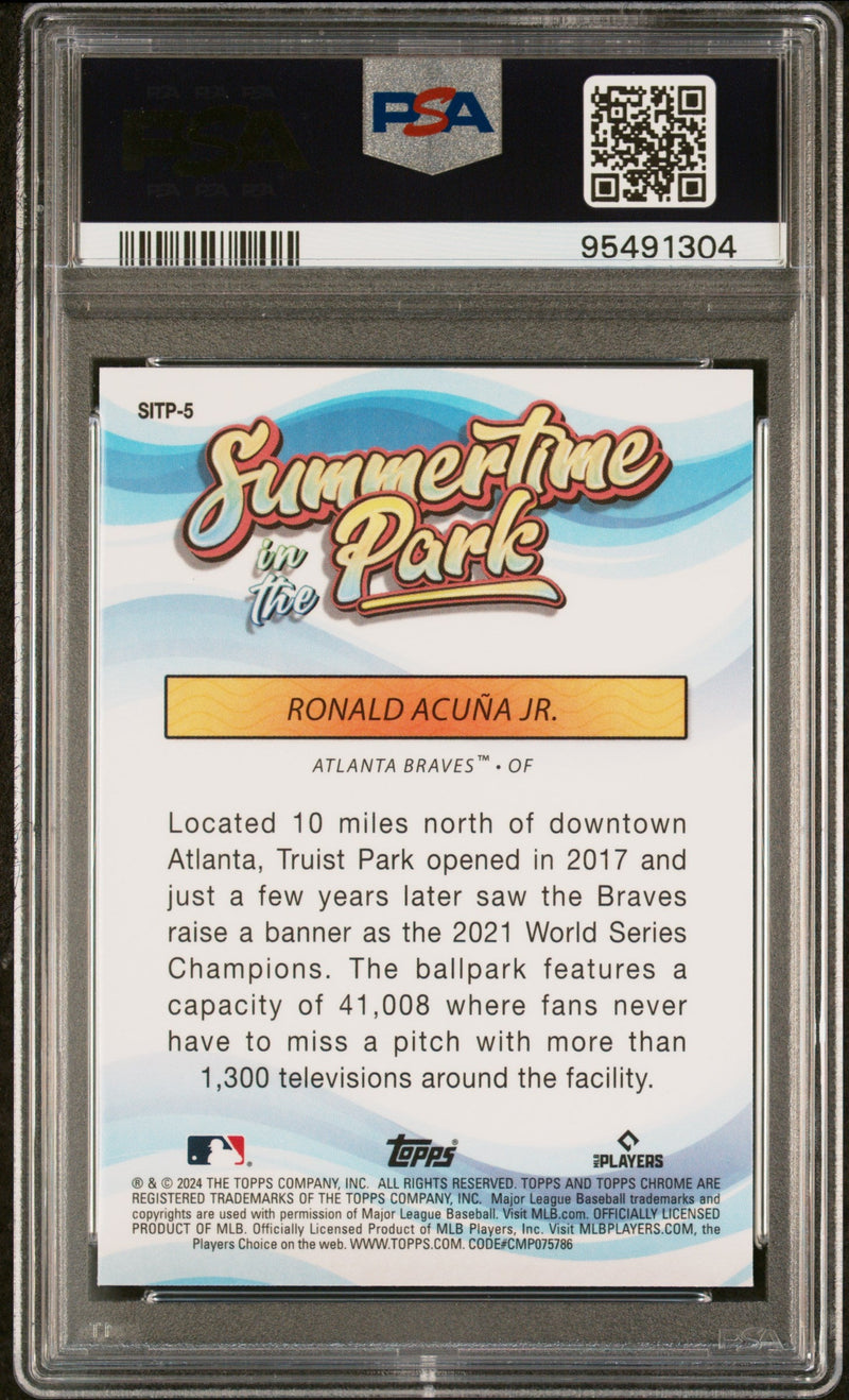 Graded 2024 Topps Chrome Ronald Acuna Jr. #5 Summertime in the Park Baseball Card PSA 10 Gem Mint