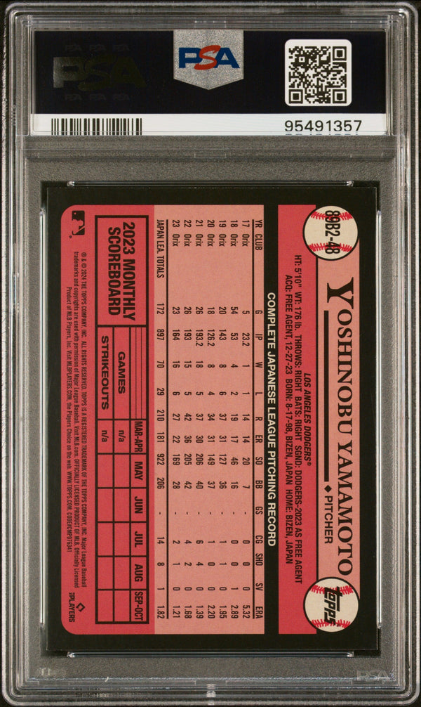 Graded 2024 Topps Yoshinobu Yamamoto #89B2-48 1989 Topps Rookie RC Baseball Card PSA 10 Gem Mint