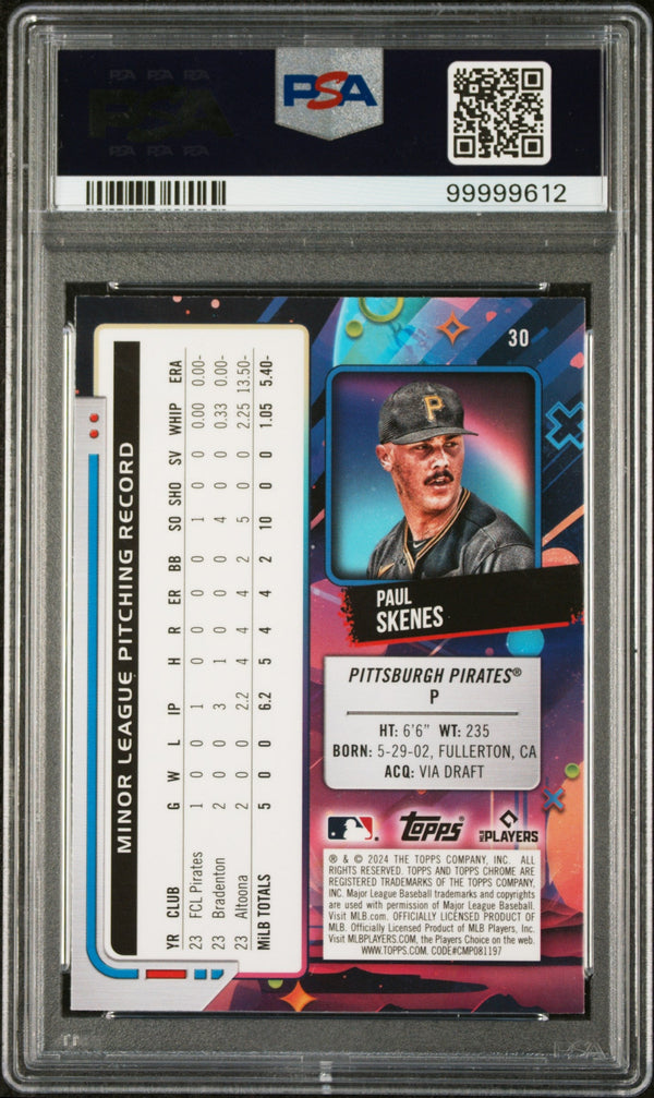 Graded 2024 Topps Cosmic Chrome Paul Skenes #30 Rookie RC Baseball Card PSA 10 Gem Mint