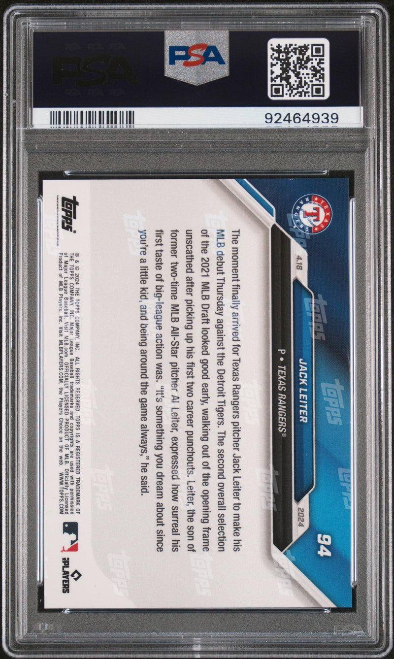 Graded 2024 Topps Now Jack Leiter #94 Red #/10 Rookie RC Baseball Card PSA 10 Gem Mint